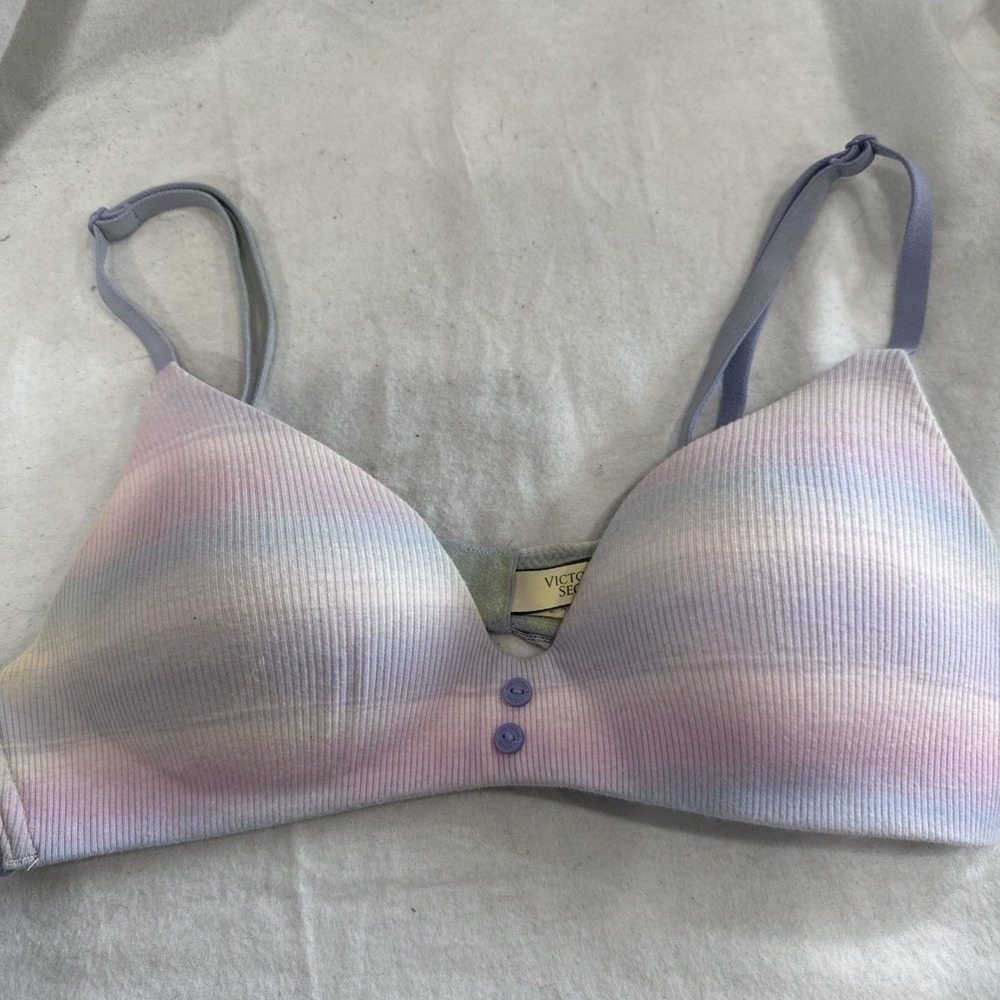 Victoria's Secret PINK Pastel Rainbow Bra 34 A Padded Lined  2 Button Front